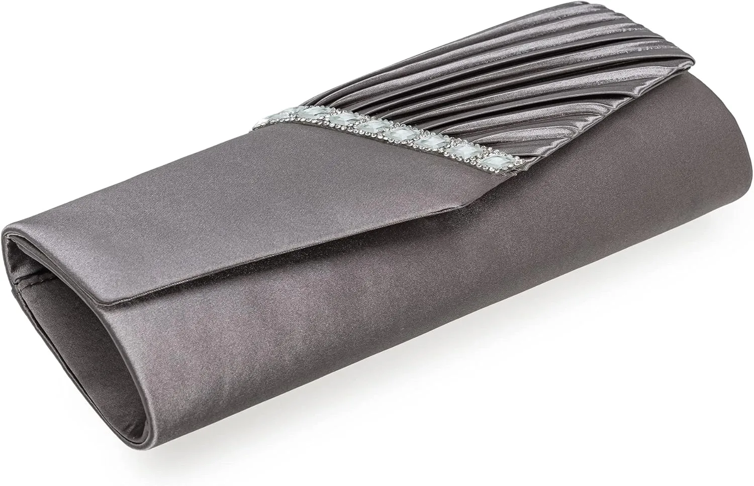 CHARMING TAILOR Evening Handbag Crystal Embellished and Pleated Satin Clutch
