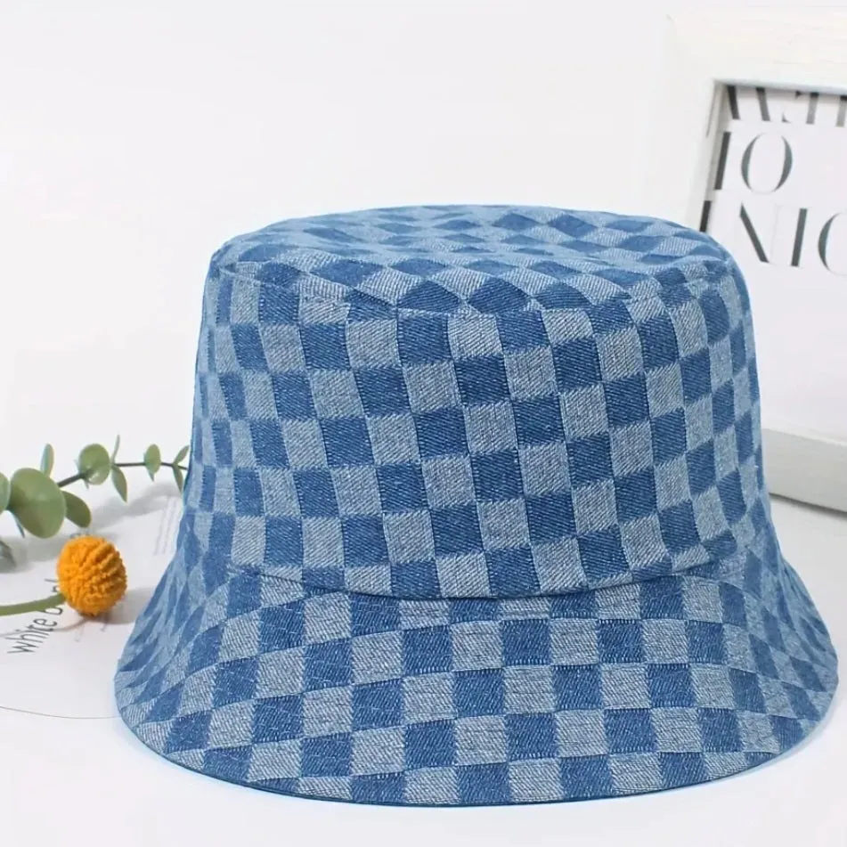 Checker Board Denim Bucket Hat