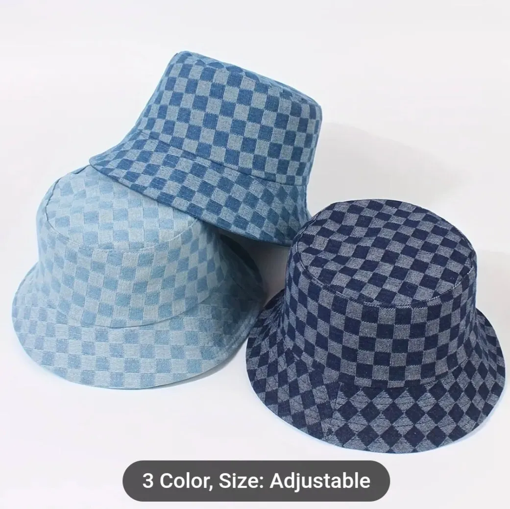 Checker Board Denim Bucket Hat