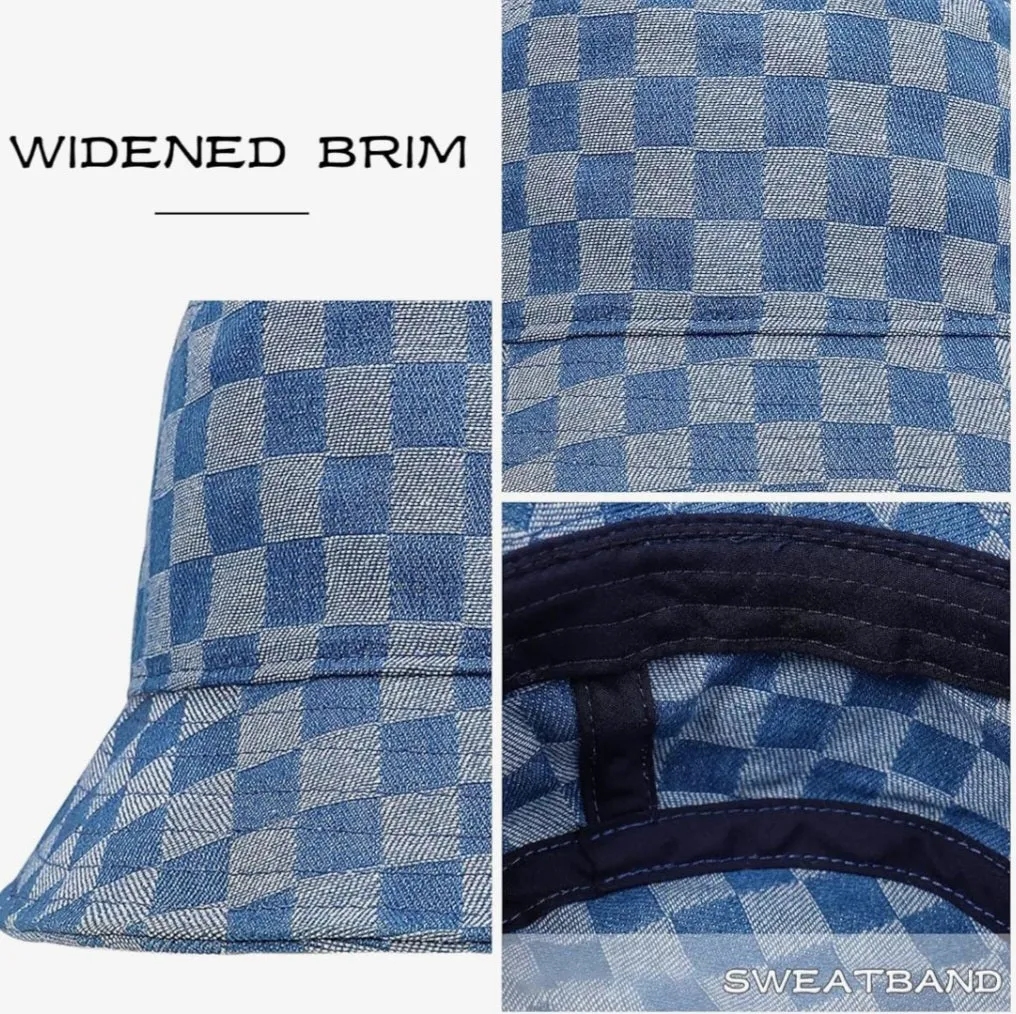 Checker Board Denim Bucket Hat