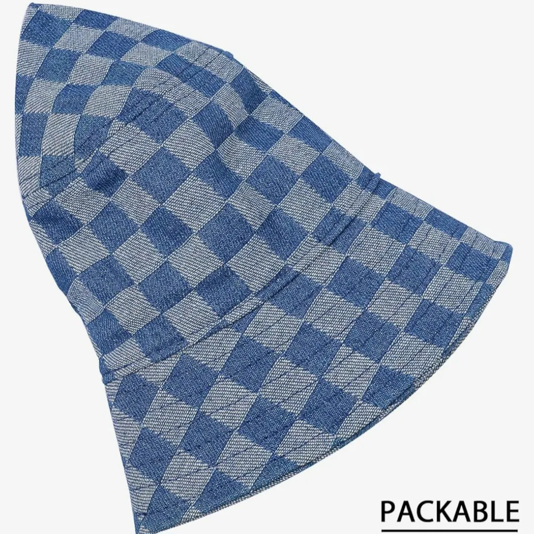 Checker Board Denim Bucket Hat