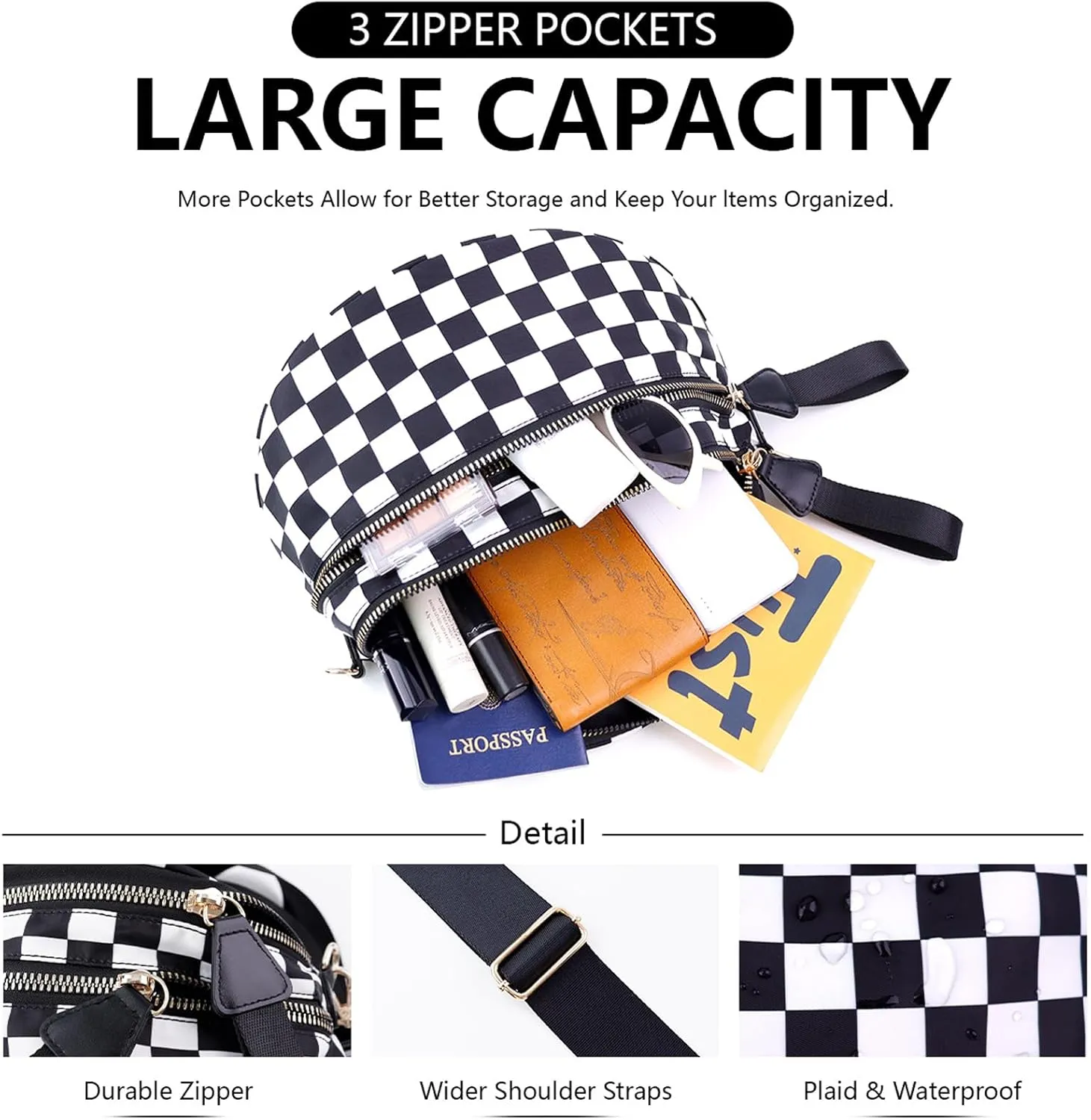 Checkered Bum Bag, Checkered Black and White Crossbody Bag for Women, Belt Bag Fanny Pack witn Adjustable Shoulder Strap (Rose Red Checkered)