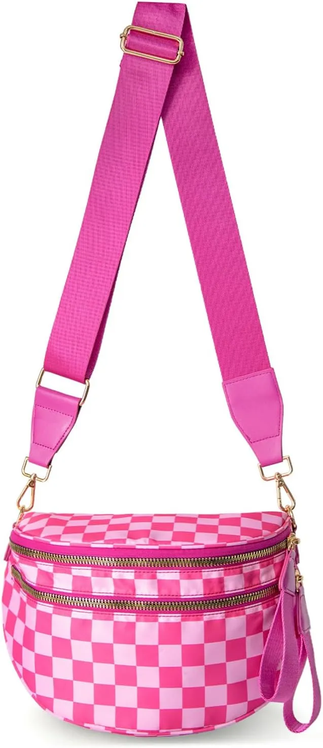 Checkered Bum Bag, Checkered Black and White Crossbody Bag for Women, Belt Bag Fanny Pack witn Adjustable Shoulder Strap (Rose Red Checkered)