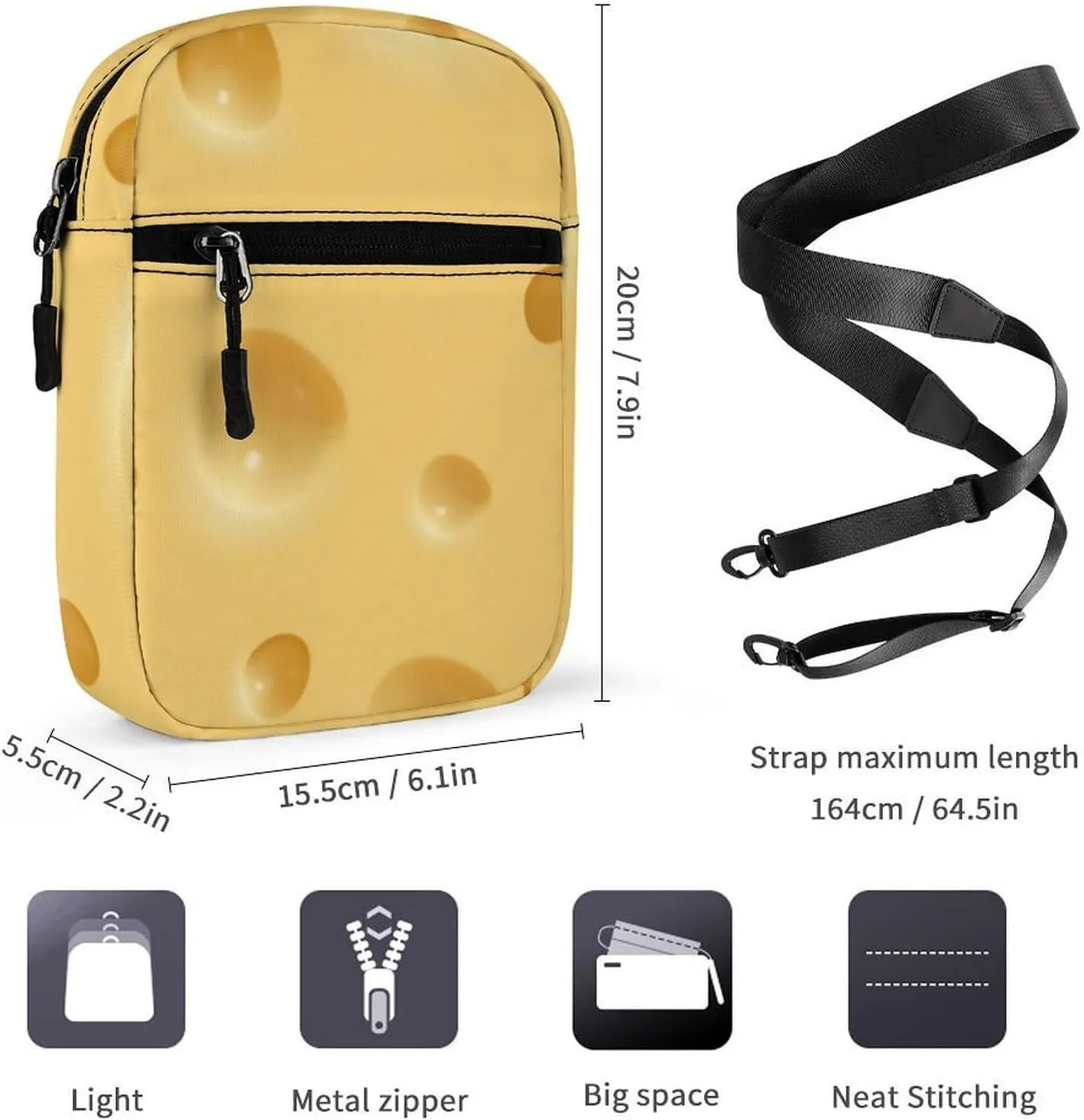 Cheese Crossbody Bag Small Shoulder Bag Waterproof, Lightweight And Convenient