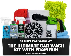 Chemical Guys HOL148 10-Piece Arsenal Builder Car Wash Kit with Foam Gun, Bucket, (4) Towels, Wash Mitt and (3) 16 oz. Car Cleaning Chemicals (Works w/Garden Hose) – 2024 Version