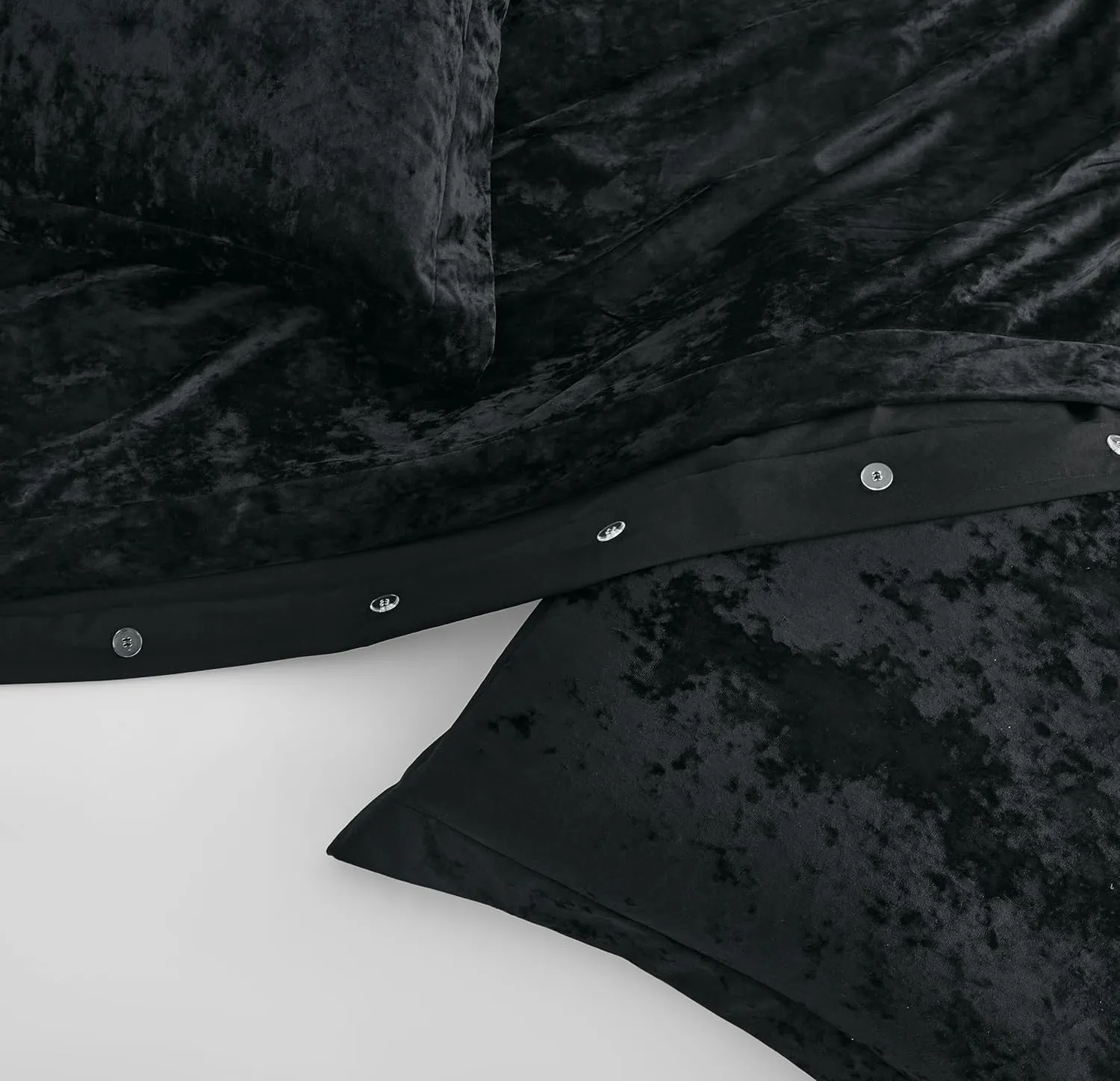 Chezmoi Collection Piers 3-Piece Black Distressed Velvet Duvet Cover Set Queen Size with Button Closure and 8 Corner Ties, Soft Washed Microfiber Reverse Comforter Cover