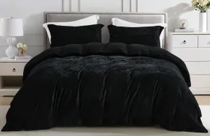 Chezmoi Collection Piers 3-Piece Black Distressed Velvet Duvet Cover Set Queen Size with Button Closure and 8 Corner Ties, Soft Washed Microfiber Reverse Comforter Cover