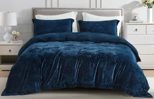 Chezmoi Collection Piers 3-Piece Navy Blue Distressed Velvet Duvet Cover Set Queen Size with Button Closure and 8 Corner Ties, Soft Washed Microfiber Reverse Comforter Cover