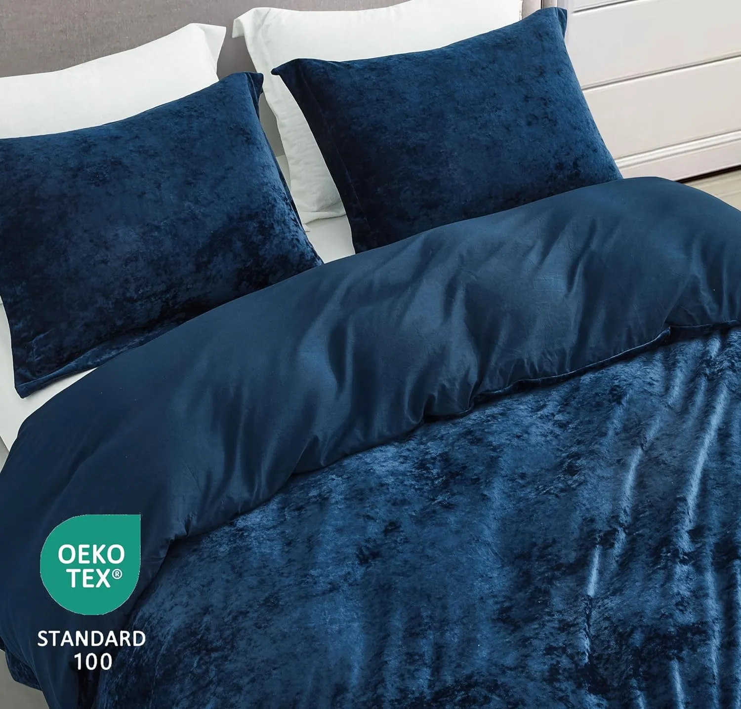Chezmoi Collection Piers 3-Piece Navy Blue Distressed Velvet Duvet Cover Set Queen Size with Button Closure and 8 Corner Ties, Soft Washed Microfiber Reverse Comforter Cover