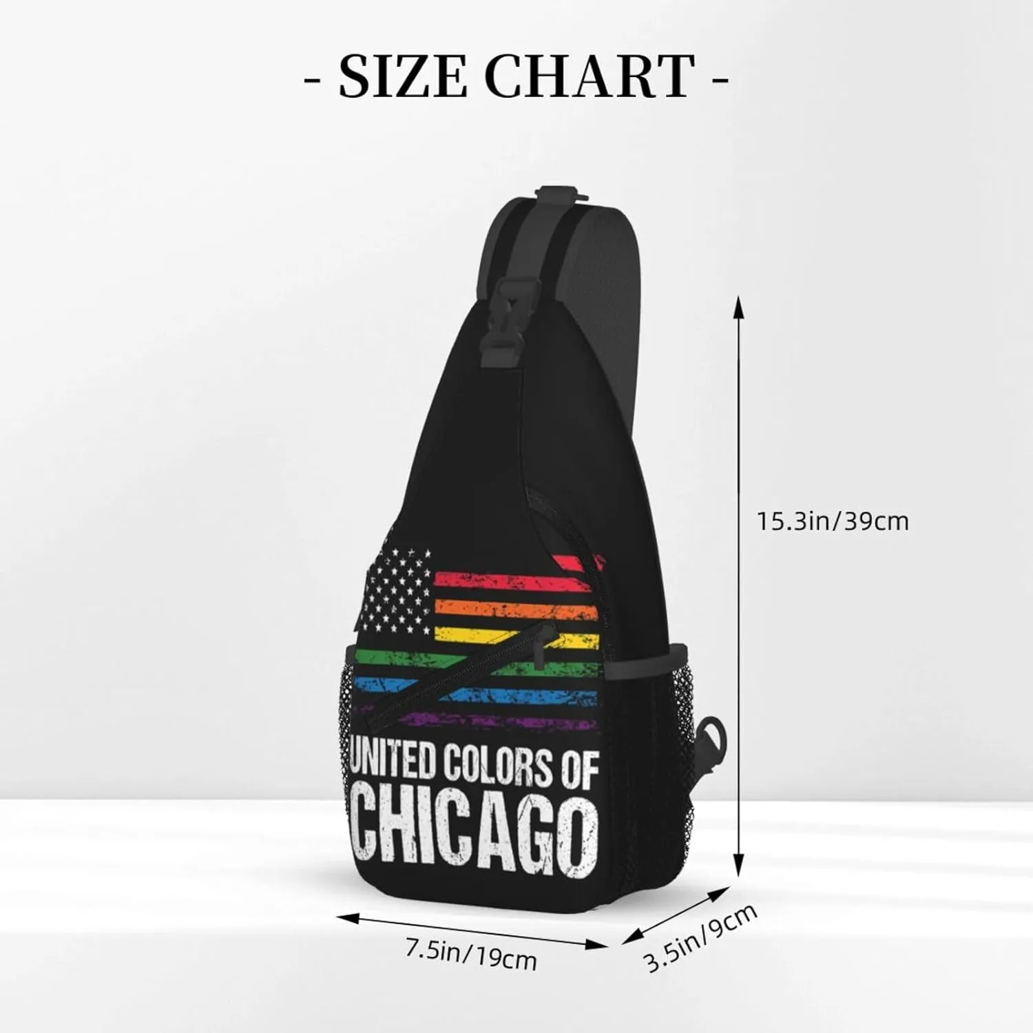 Chicago Gay LGBT Pride Rainbow American Flag Crossbody Bags Sling Backpack Cross Chest Bag Sports Shoulder Bag Gym Fanny Pack Adjustable Cycling Daypack Diagonally Rucksack for Running
