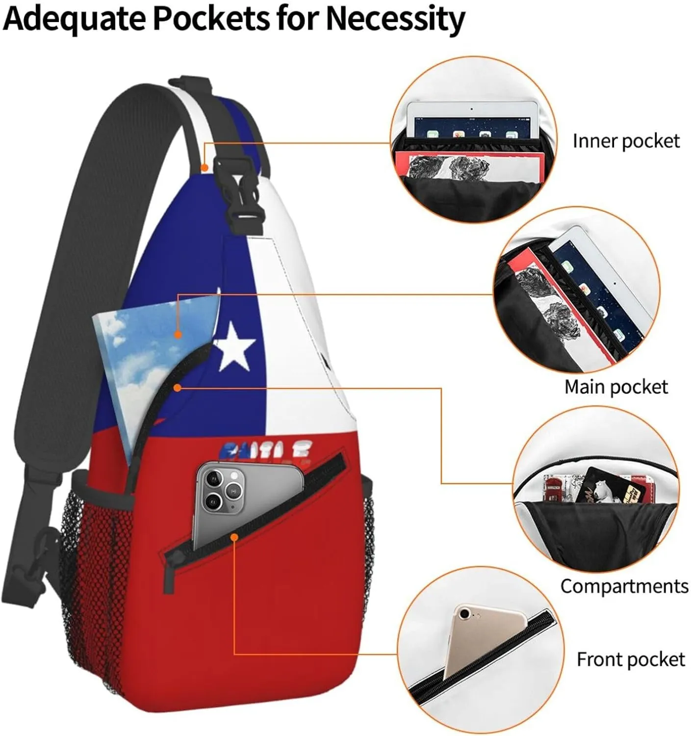 Chile Chilean Flag Crossbody Bags Sling Backpack Cross Chest Bag Sports Shoulder Bag Gym Fanny Pack Adjustable Cycling Daypack Diagonally Rucksack for Running