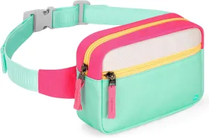 Choco Mocha Kids Fanny Pack for Girls, Kids Pink Belt Bag for Girls, Teal, Large, Pink&Teal