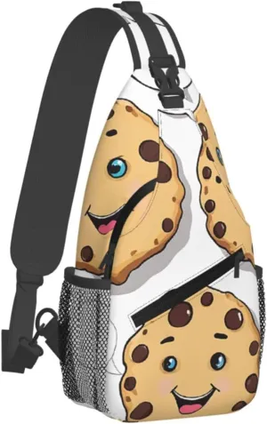 (Chocolate Chip With Different Expressions) Sling Bag Crossbody Backpack For Men Women Adjustable Chest Daypack For Travel Hiking Gym Casual Shoulder Bag