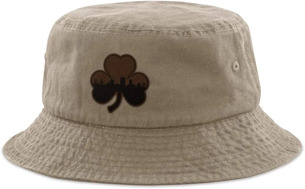 Chowdaheadz Boston Skyline Shamrock Leather Patch Bucket Hat