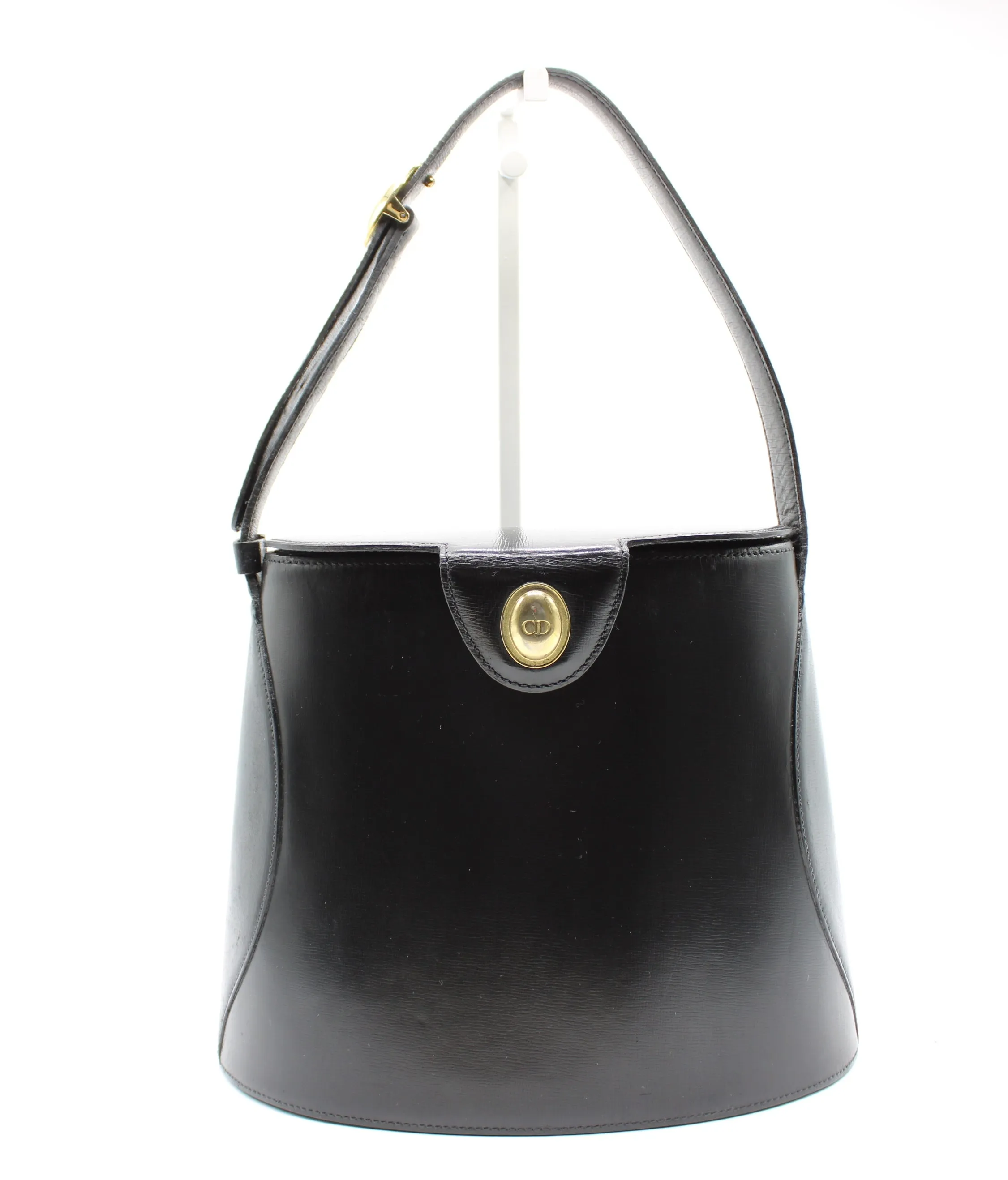 Christian Dior Gold Logo Accent Black Leather Handle Bag
