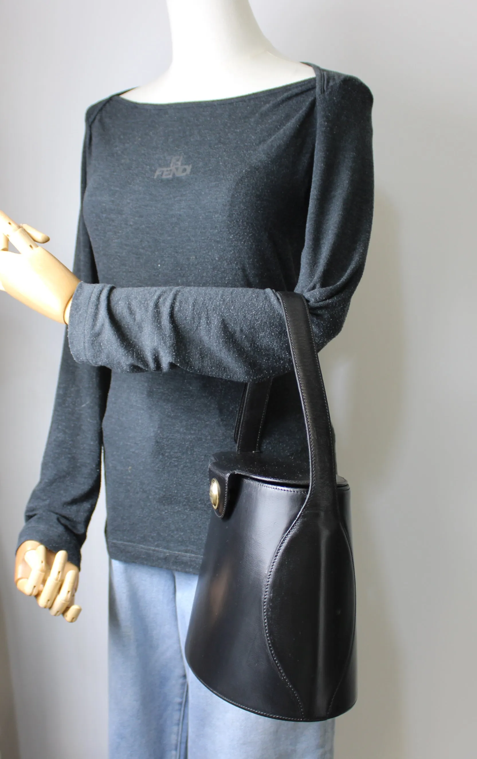 Christian Dior Gold Logo Accent Black Leather Handle Bag