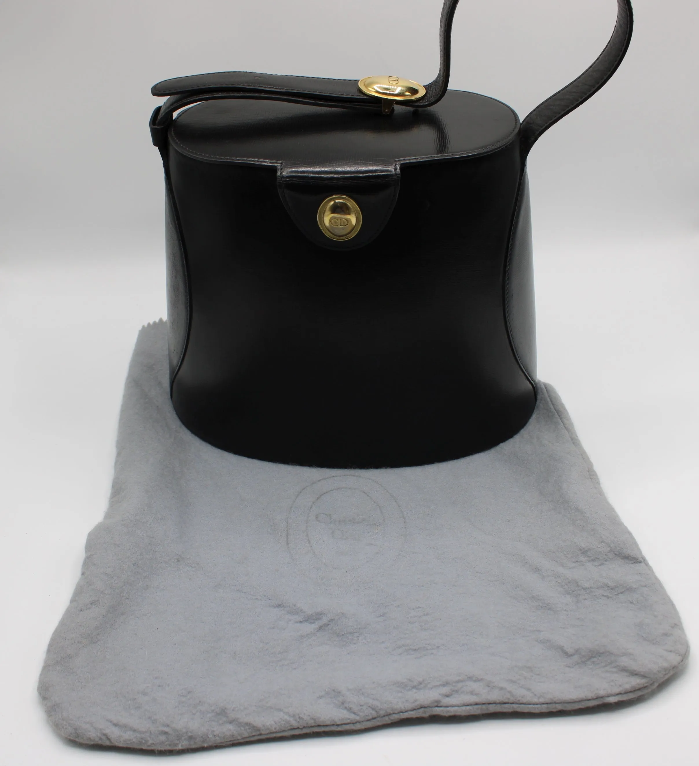 Christian Dior Gold Logo Accent Black Leather Handle Bag