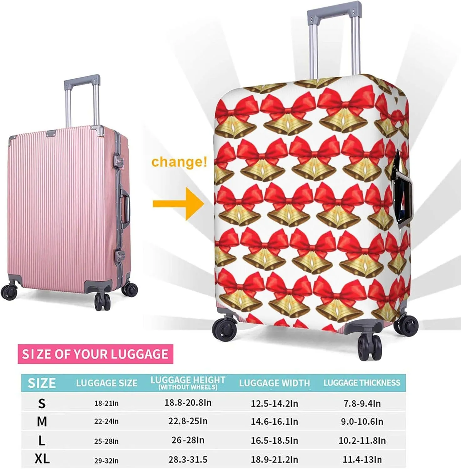 Christmas Bells Travel Box Protective Cover,Travel Luggage Cover,Suitcase Protector Fits 18-32 In,Suitcase Cover