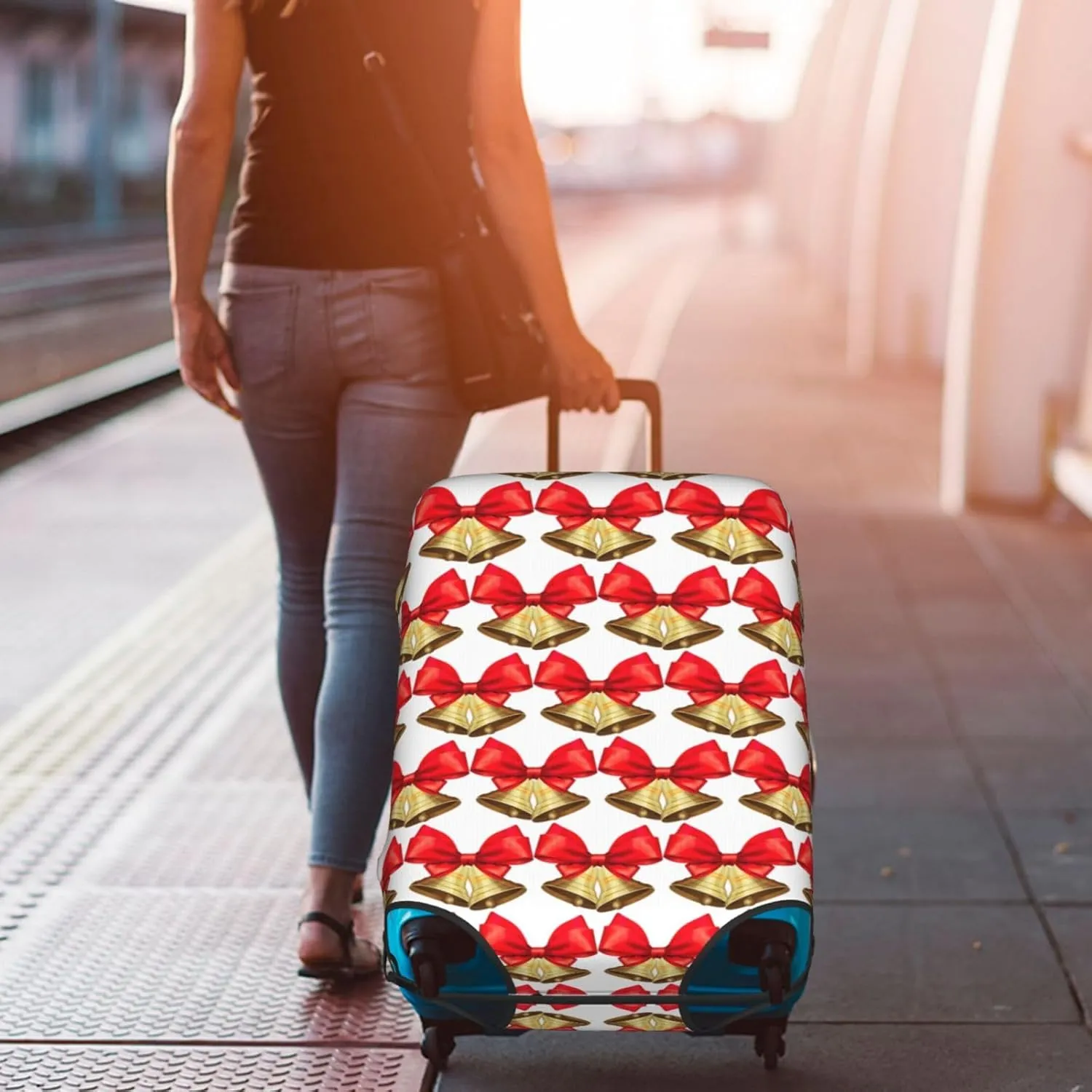 Christmas Bells Travel Box Protective Cover,Travel Luggage Cover,Suitcase Protector Fits 18-32 In,Suitcase Cover