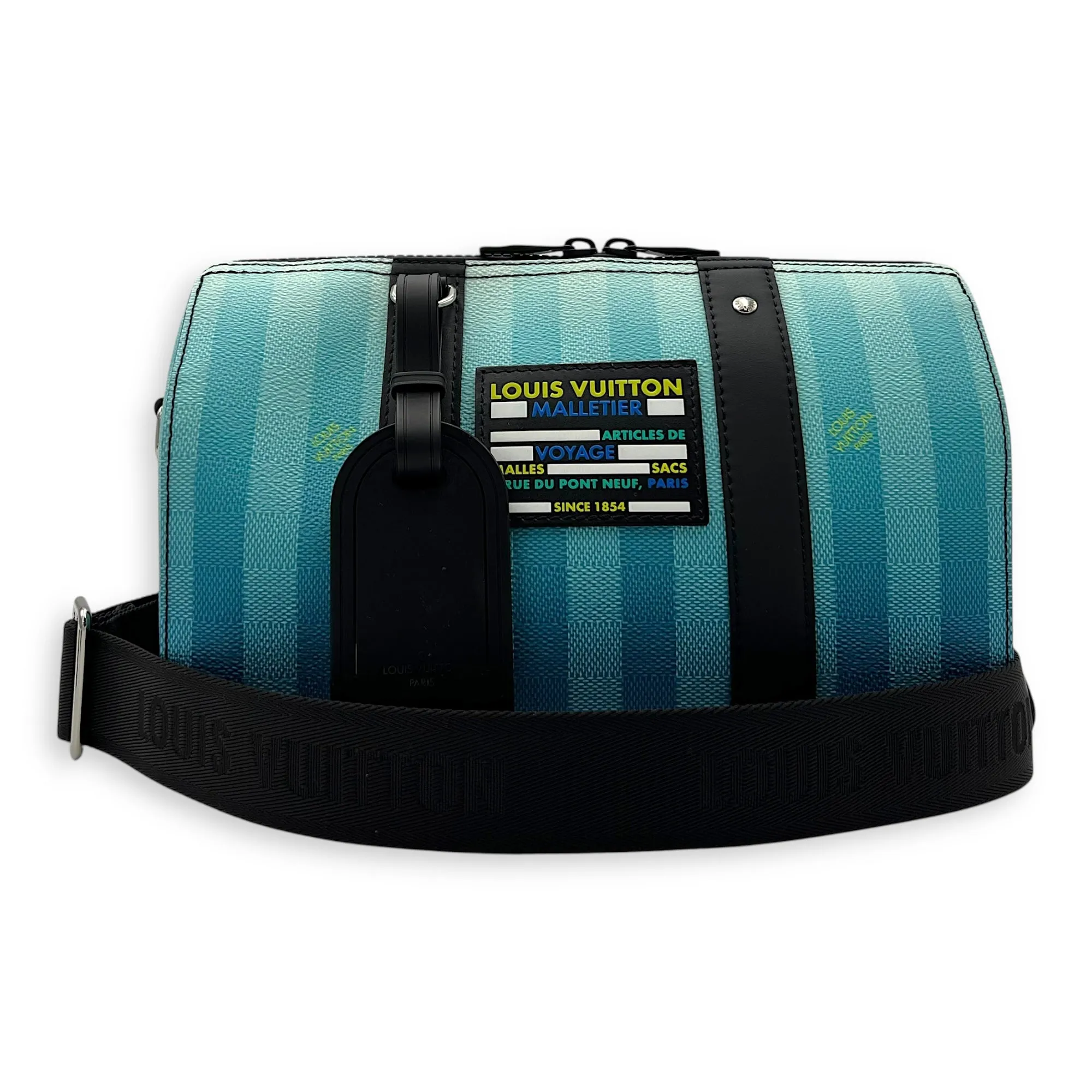 City keepall Crossbody Bag Medium Blue in Canvas, Black hardware