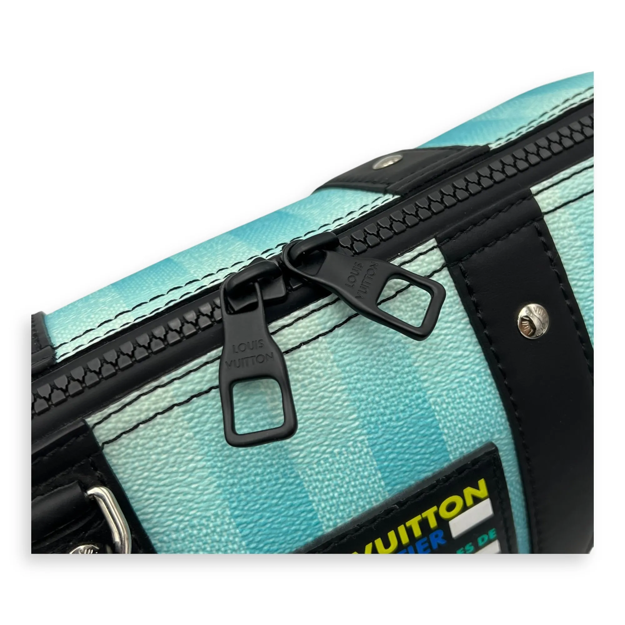 City keepall Crossbody Bag Medium Blue in Canvas, Black hardware