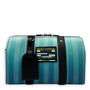 City keepall Crossbody Bag Medium Blue in Canvas, Black hardware