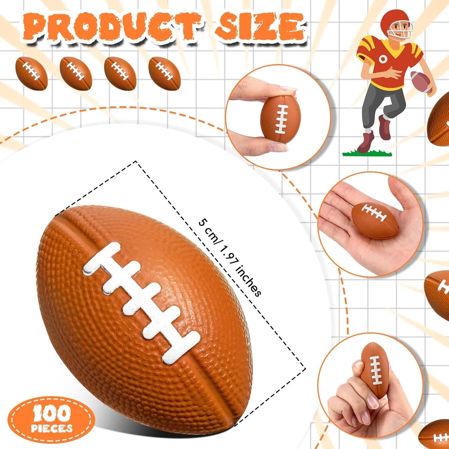 Civaner 100 Packs Mini Football Sports Stress Balls Foam Small Football Mini Sports rugbys Small Foam Relief Balls Party Favors for Carnival Reward