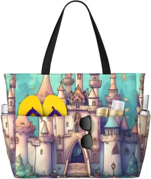 Classical castle Print 28L Beach Tote Bag, Water-resistant Travel Tote, Lightweight Gym & Camping Carryall