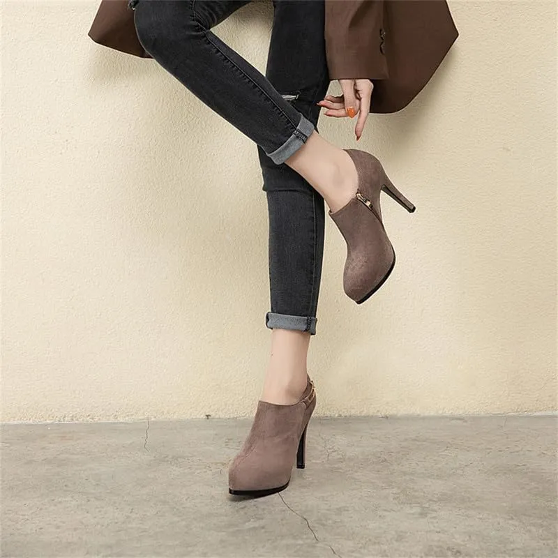 ClassicSter Womens High Heels Pumps Platform Ankle Boots Stiletto Heel Pointed Toe Zip Booties Shoes