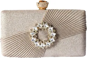 Classy Pleated Clutch Purse Simple Crystal Brooch Decorated Evening Bag Formal Occasion Casual Party Purse for Women