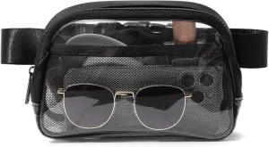 Clear Belt Bag Fanny Pack Stadium Approved, Small Leather Transparent Waist Bag with Adjustable Strap for Concerts Sports Events, Crossbody Purses for Men & Women (Black)