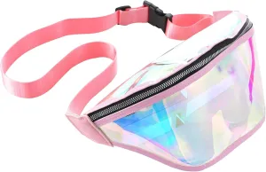 Clear Fanny Pack Women Crossbody Belt Bag Waterproof Adjustable Strap Waist Pouch Transparent Fashion Laser Workout Running Traveling Hiking (Pink) (Pink)