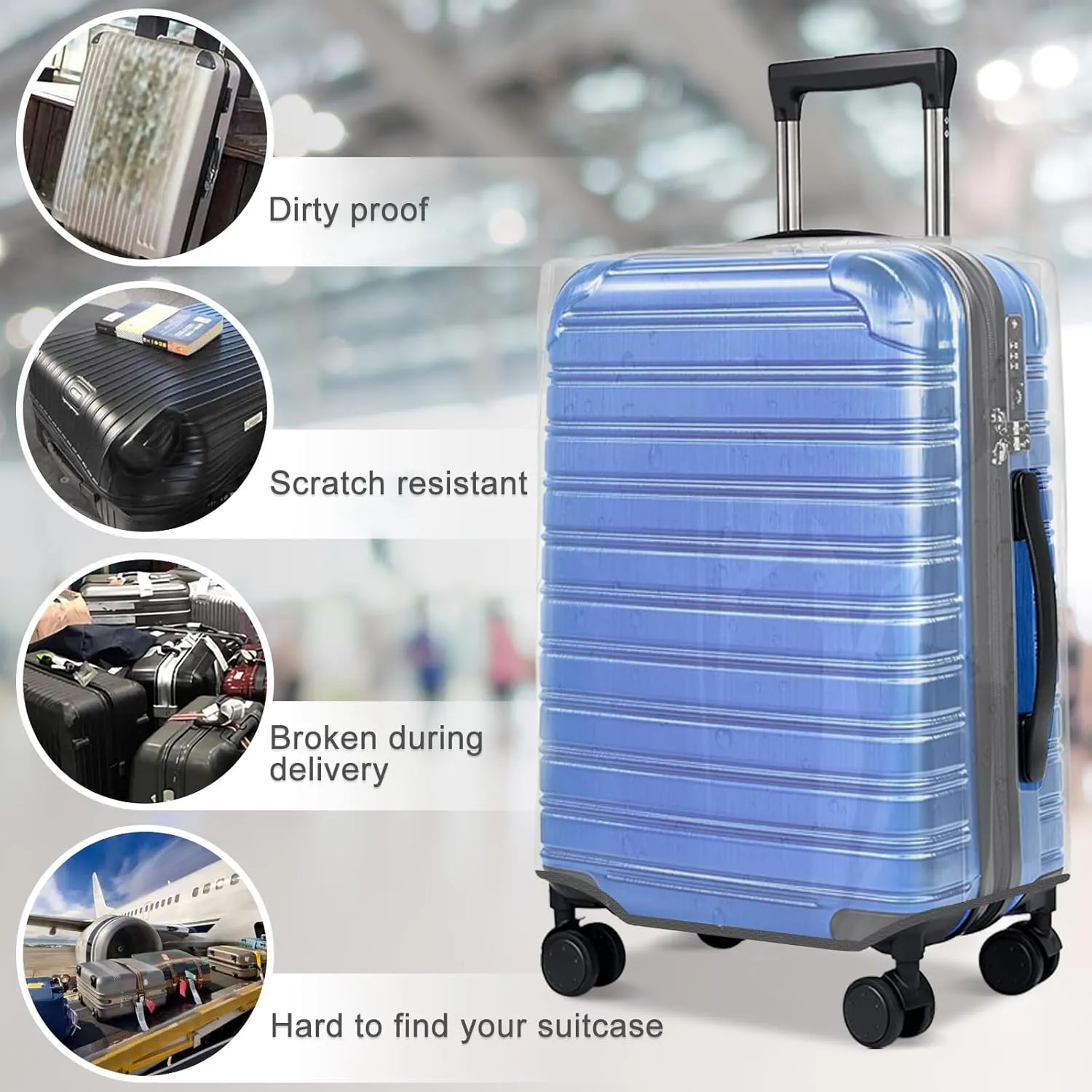 Clear Luggage Cover for 28 inch Suitcase Tsa Approved Thicken PVC Plastic Suitcase Protector Cover for Baggage Travel Waterproof.