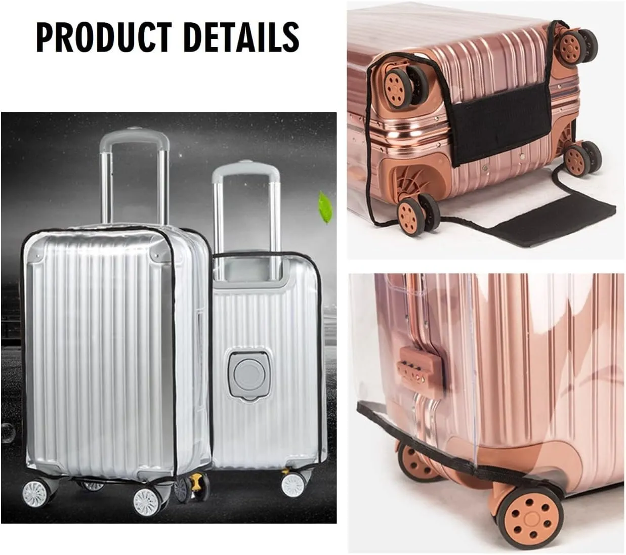 Clear PVC Luggage Cover Protectors - Transparent Waterproof Suitcase Sleeve for 20" 24" 28" Wheeled Suitcases (3PCS)
