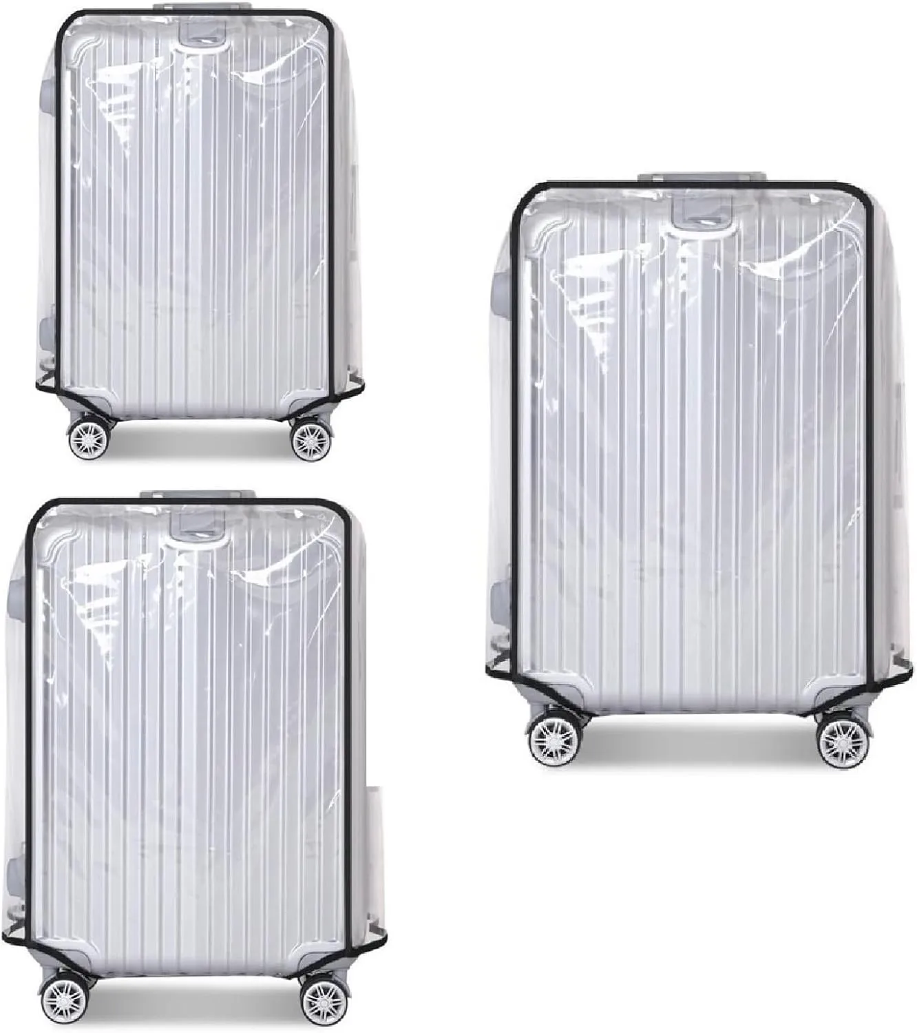 Clear PVC Luggage Cover Protectors - Transparent Waterproof Suitcase Sleeve for 20" 24" 28" Wheeled Suitcases (3PCS)