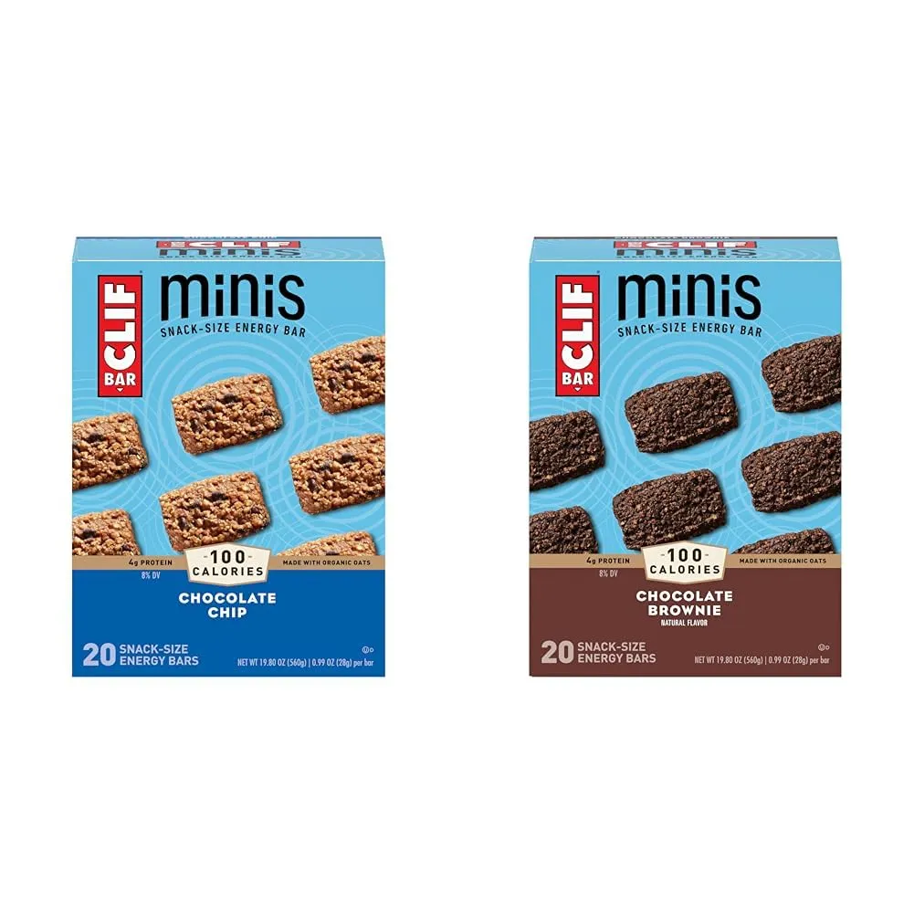 Clif Bar Minis Chocolate Chip & Brownie Flavor Organic Oats Energy Bars 0.99 oz. 20 Pack & 20 Pack Case