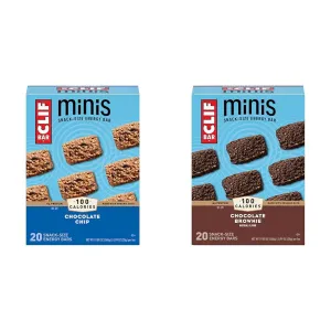 Clif Bar Minis Chocolate Chip & Brownie Flavor Organic Oats Energy Bars 0.99 oz. 20 Pack & 20 Pack Case