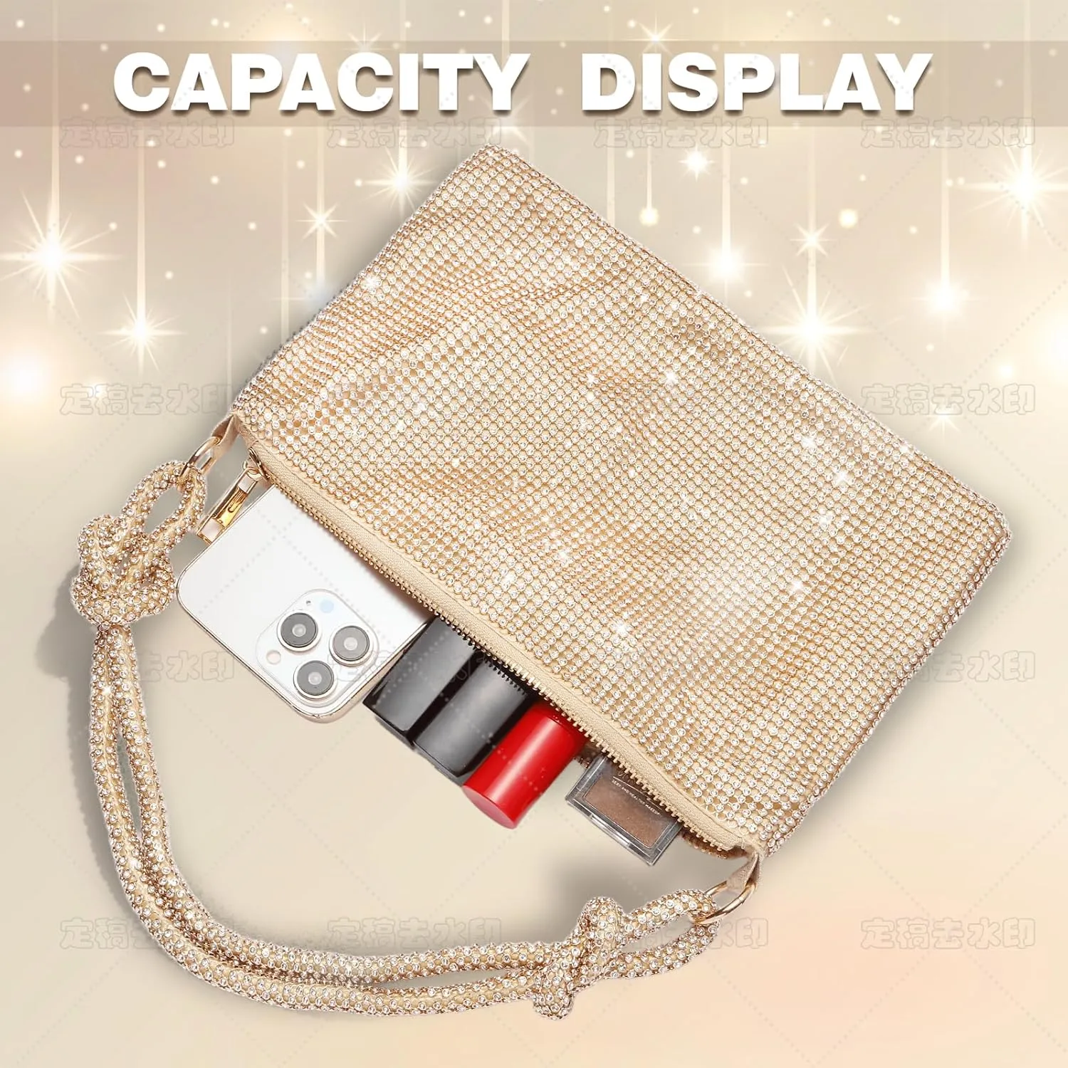 Clutch Purse for Women,Sparkly Rhinestone Evening Bag Wedding & Party Accessories,Handbag Fits Phone,Wallet & Lipstick