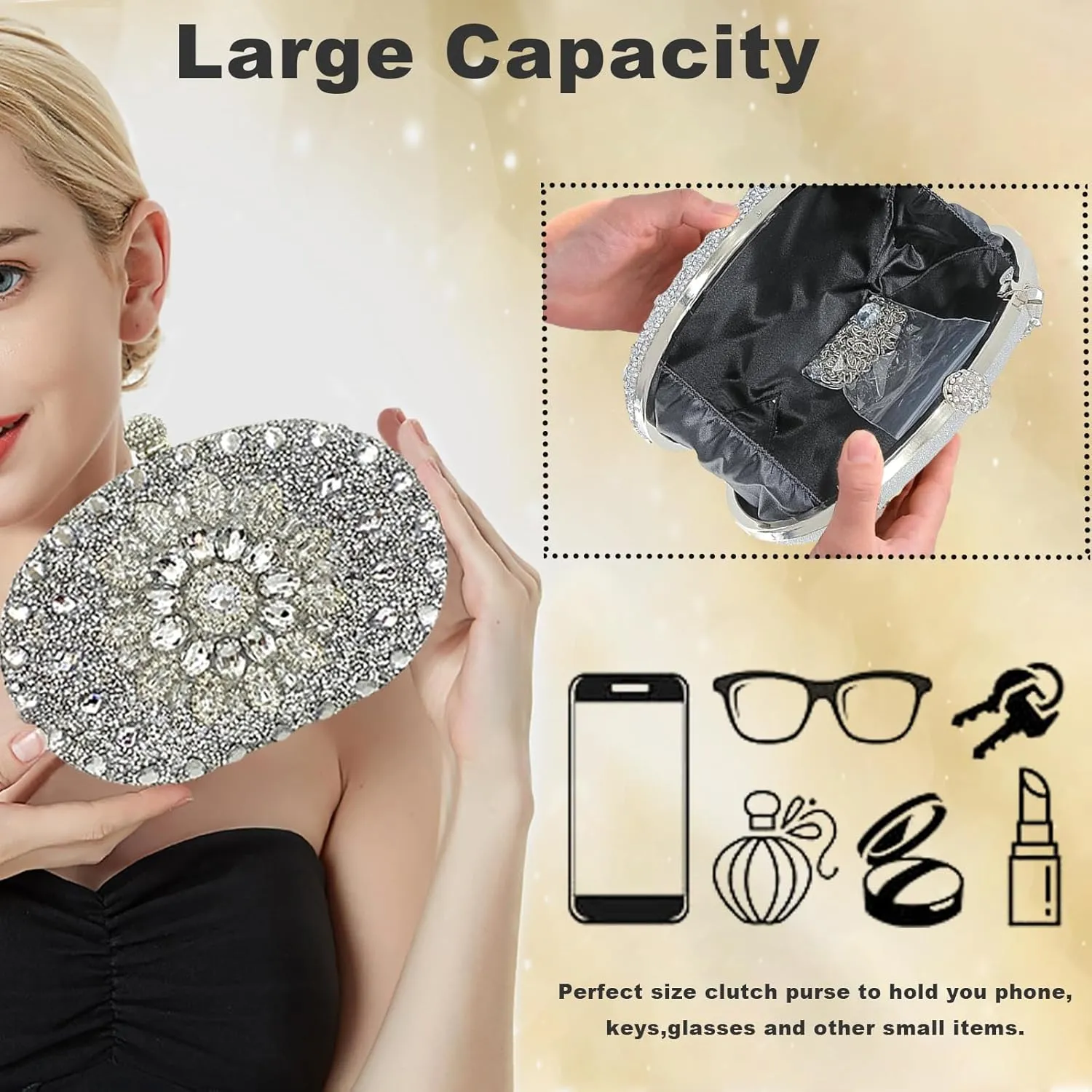 Clutch Purses For Women Rhinestone Evening Purse Sparkling Handbags Crystal Clutch For Wedding Party