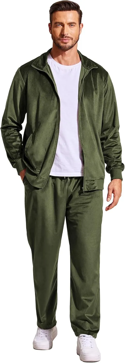 COOFANDY Mens 2 Piece Velour Tracksuit Full Zip Jackets Pants Velvet Jogging Suits Sweatsuit Set