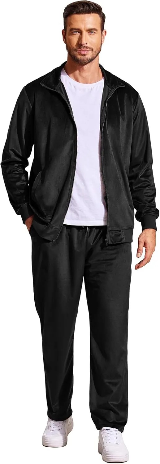COOFANDY Mens 2 Piece Velour Tracksuit Full Zip Jackets Pants Velvet Jogging Suits Sweatsuit Set