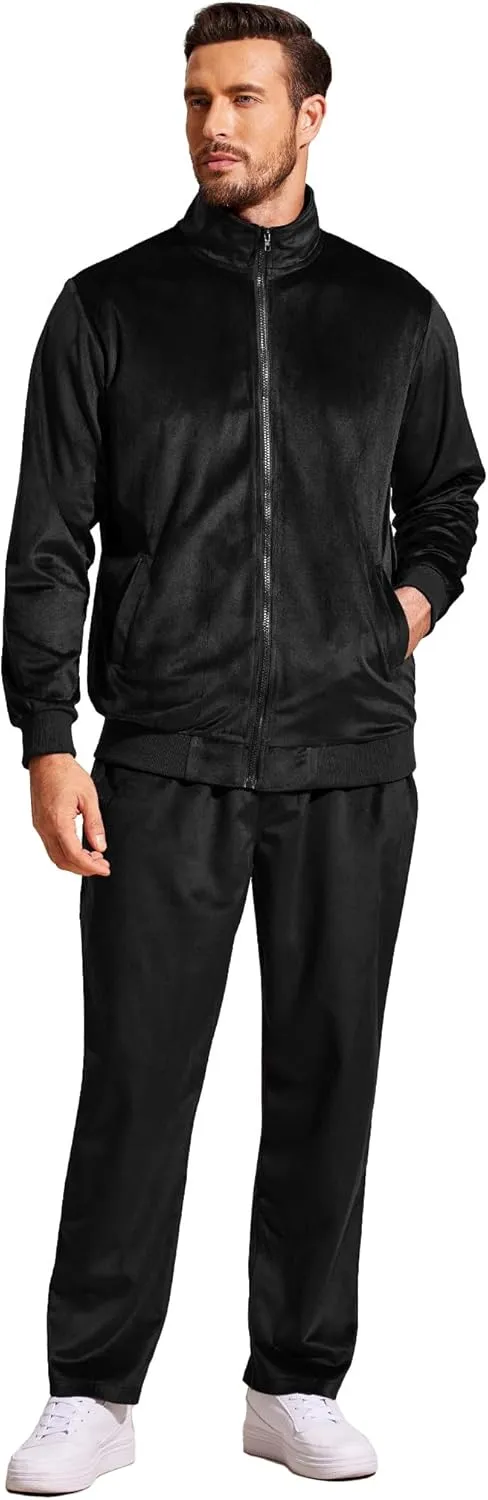 COOFANDY Mens 2 Piece Velour Tracksuit Full Zip Jackets Pants Velvet Jogging Suits Sweatsuit Set