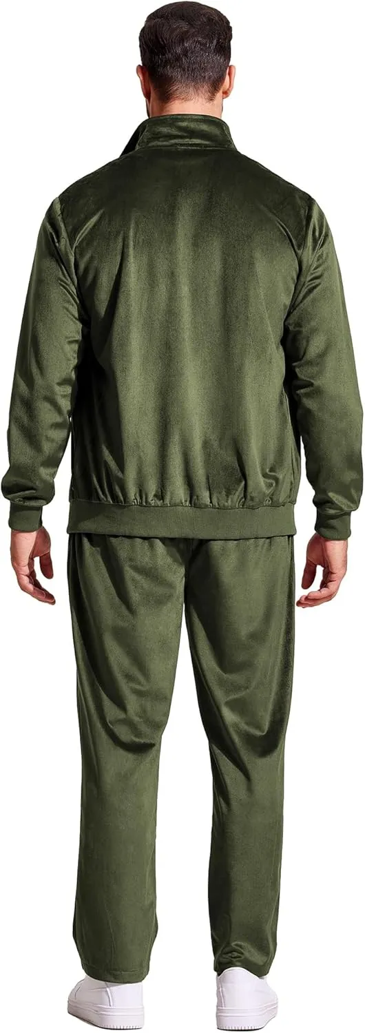 COOFANDY Mens 2 Piece Velour Tracksuit Full Zip Jackets Pants Velvet Jogging Suits Sweatsuit Set