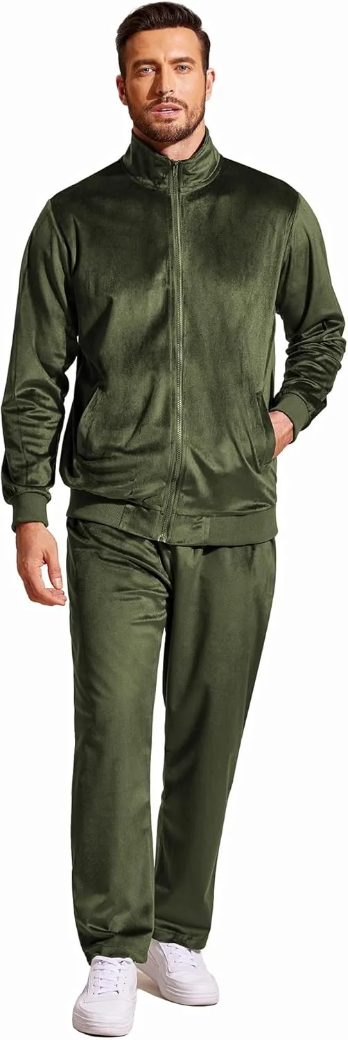 COOFANDY Mens 2 Piece Velour Tracksuit Full Zip Jackets Pants Velvet Jogging Suits Sweatsuit Set