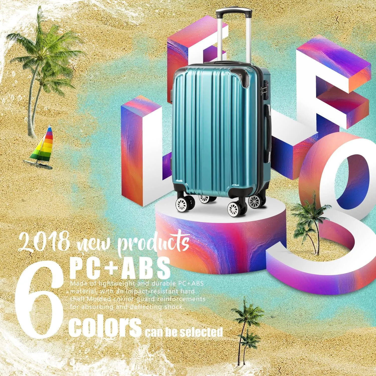 Coolife Luggage Expandable(only 28") Suitcase PC ABS Spinner 20in 24in 28in Carry on (green new, L(28in))