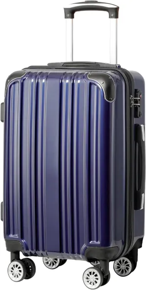 Coolife Luggage Expandable(only 28") Suitcase PC ABS Spinner 20in 24in 28in Carry on (navy new, S(20in)_carry on)