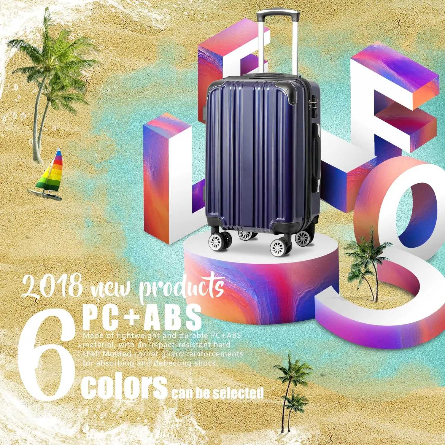 Coolife Luggage Expandable(only 28") Suitcase PC ABS Spinner 20in 24in 28in Carry on (navy new, S(20in)_carry on)