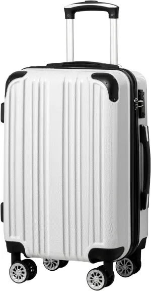 Coolife Luggage Expandable(only 28") Suitcase PC ABS Spinner 20in 24in 28in Carry on (white grid new, S(20in)_carry on)