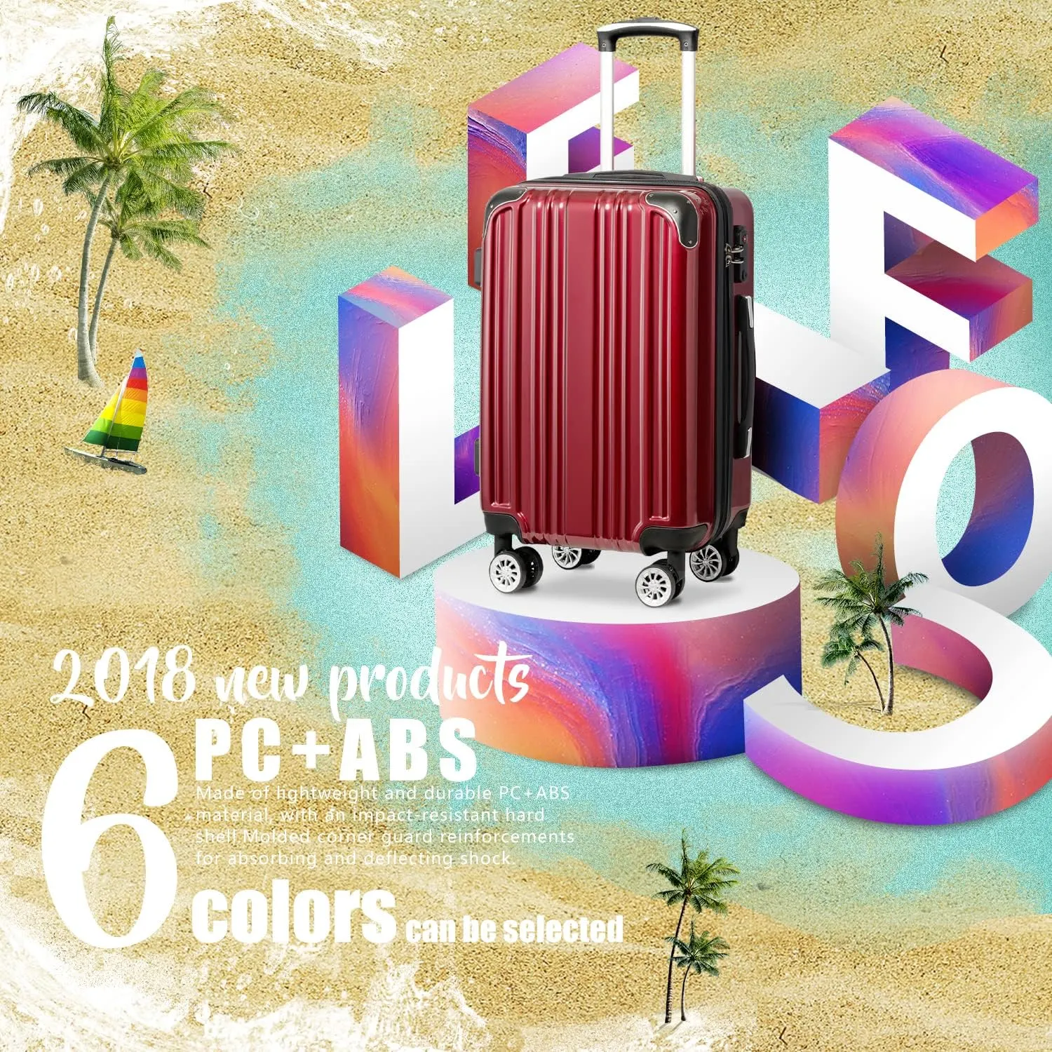 Coolife Luggage Expandable(only 28") Suitcase PC ABS Spinner 20in 24in 28in Carry on (wine wind new, L(28in))
