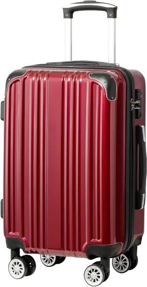 Coolife Luggage Expandable(only 28") Suitcase PC ABS Spinner 20in 24in 28in Carry on (wine wind new, L(28in))